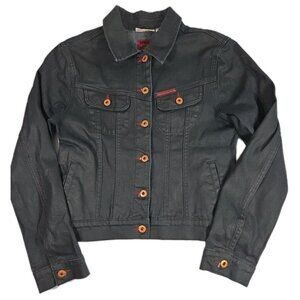 Y2K Parasuco Waxed Denim Dark Wash Contrast Stitch Cropped Jacket Sz M